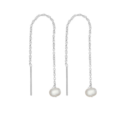 Silver Pearl Drop Ear Threaders – Lily & Roo