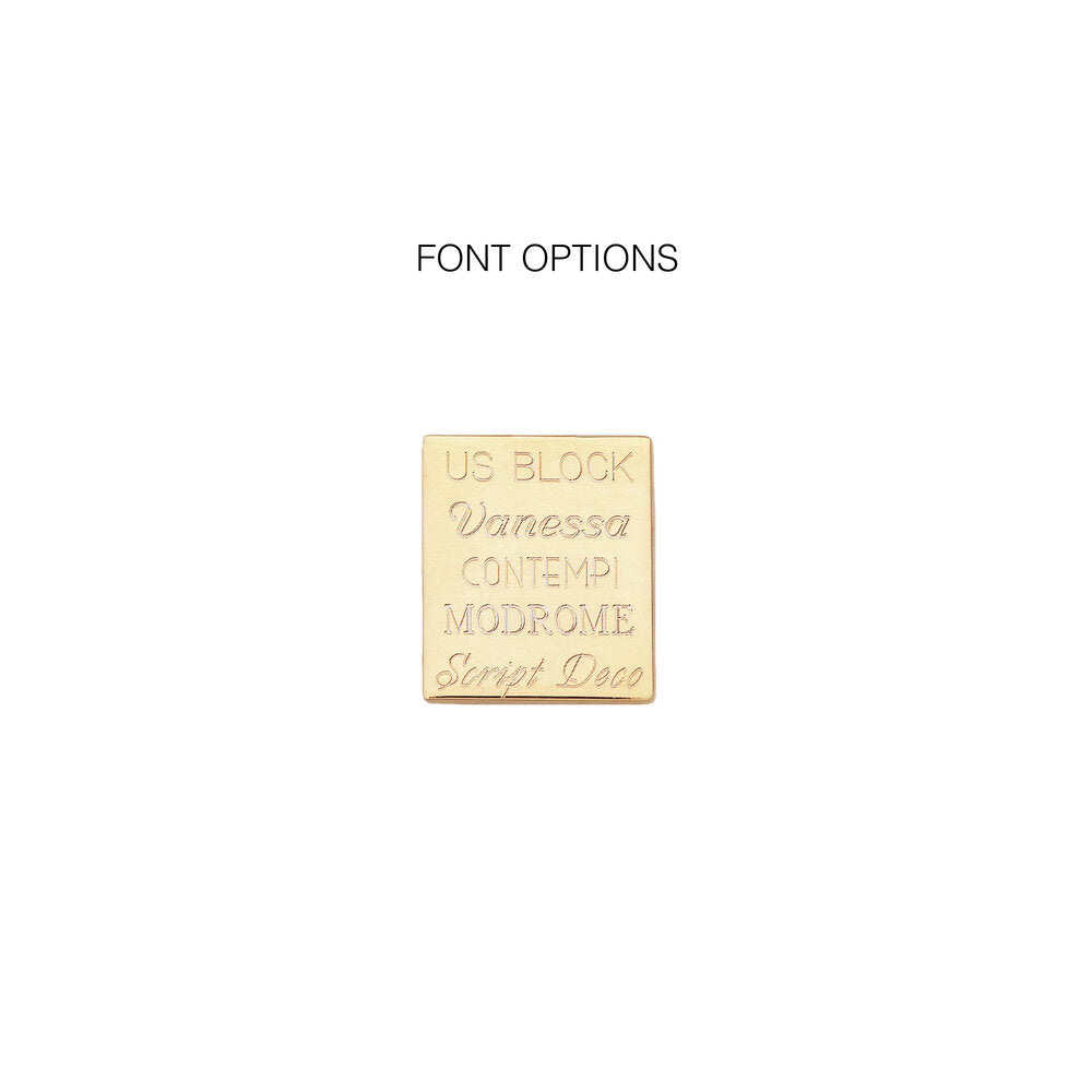 Text 'Font Options' with a gold block displaying the name of fonts engraved as their font style