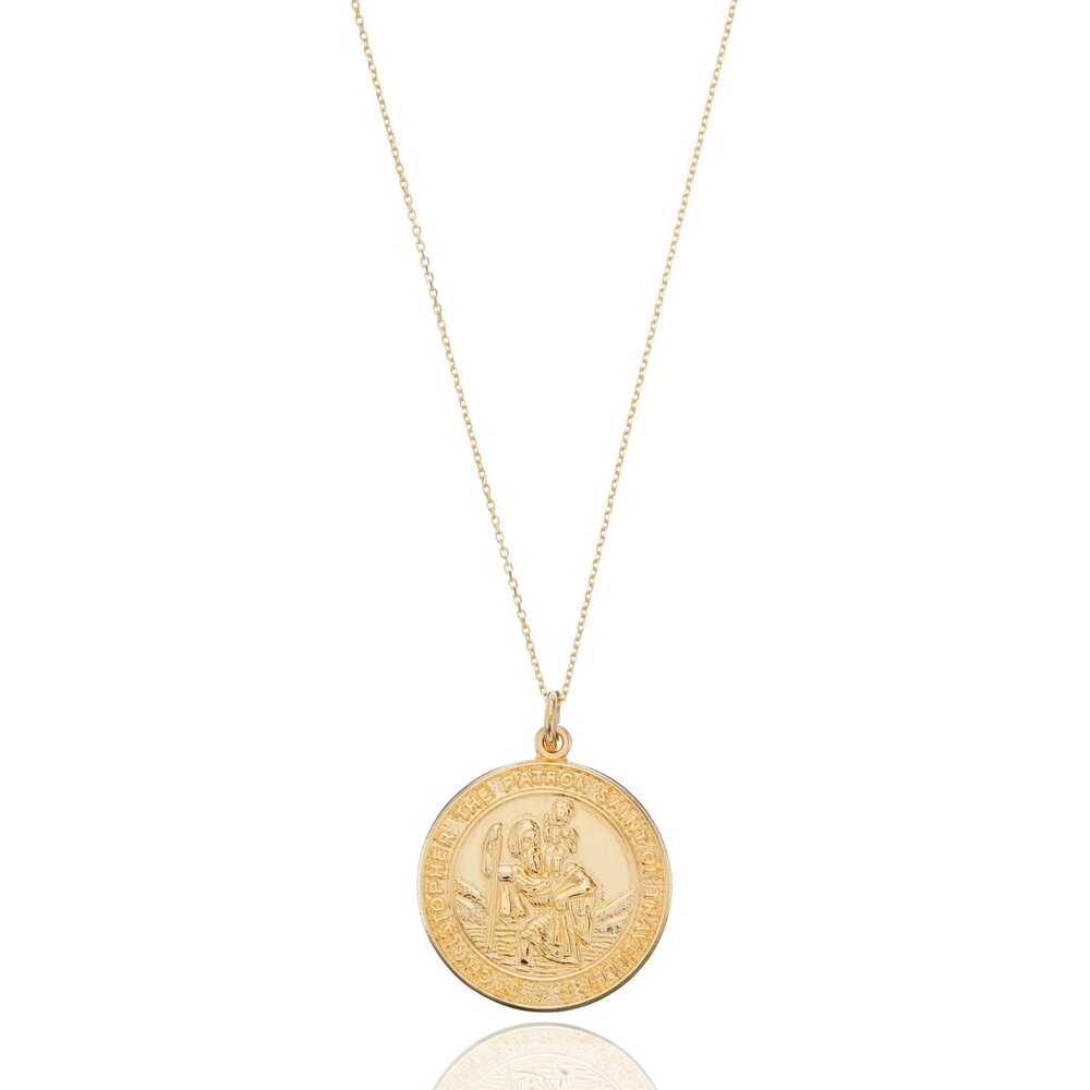 Solid Large Round St Christopher Medallion Necklace