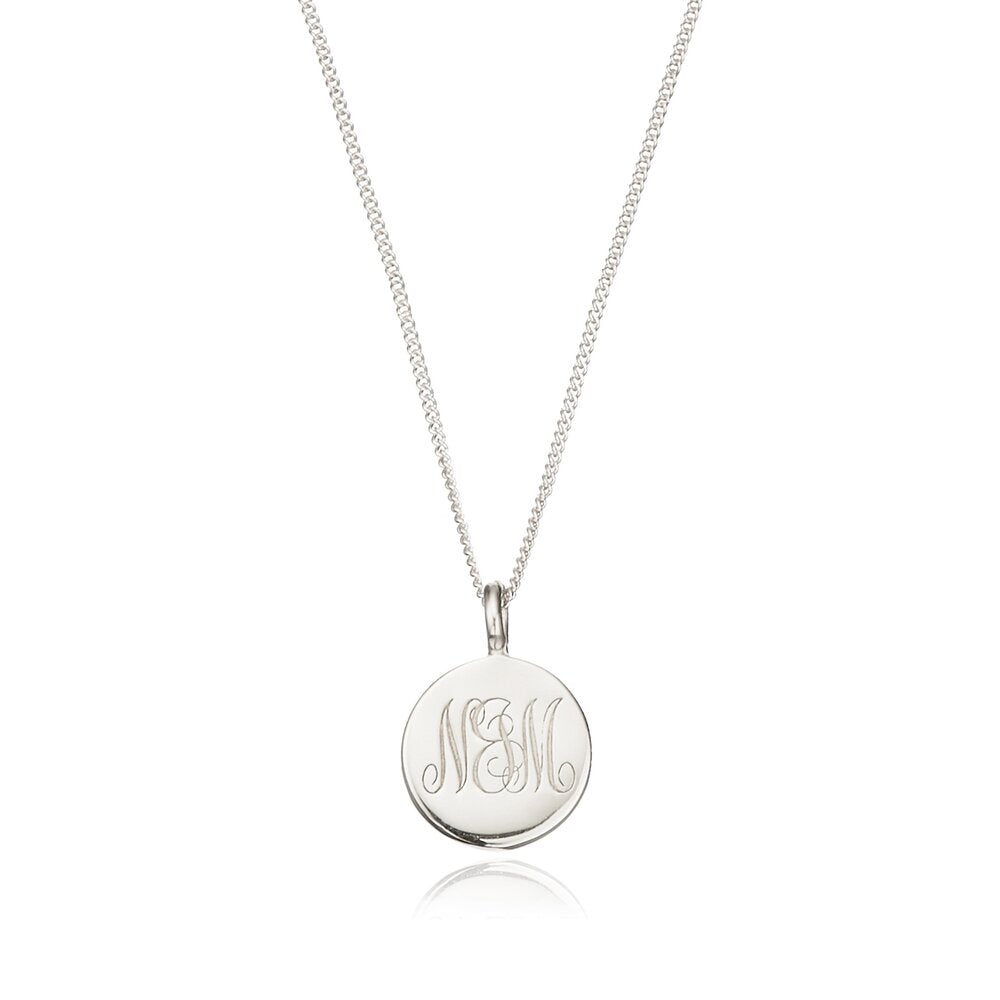 Silver Large Engraved Disc Necklace
