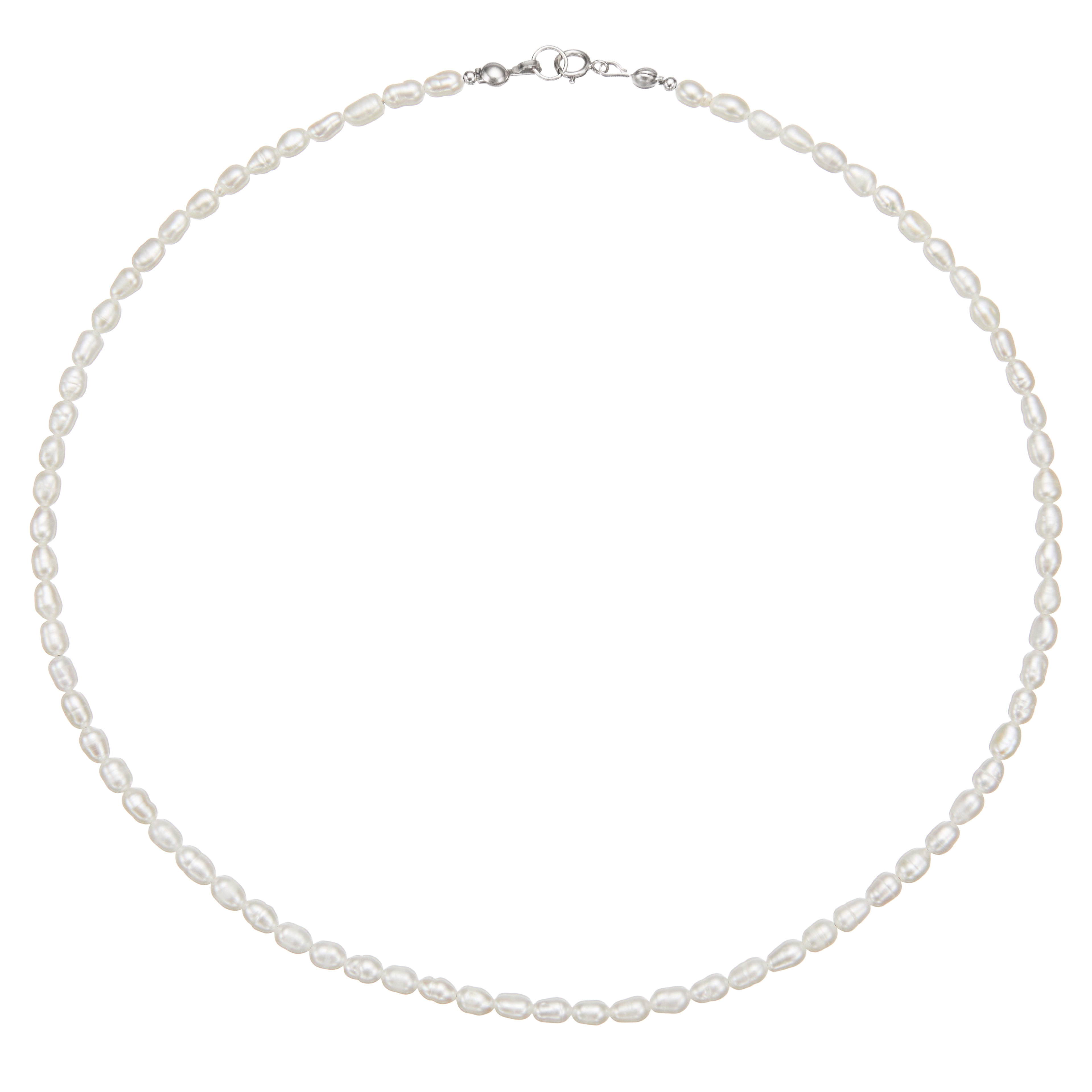 Silver seed pearl choker on a white background