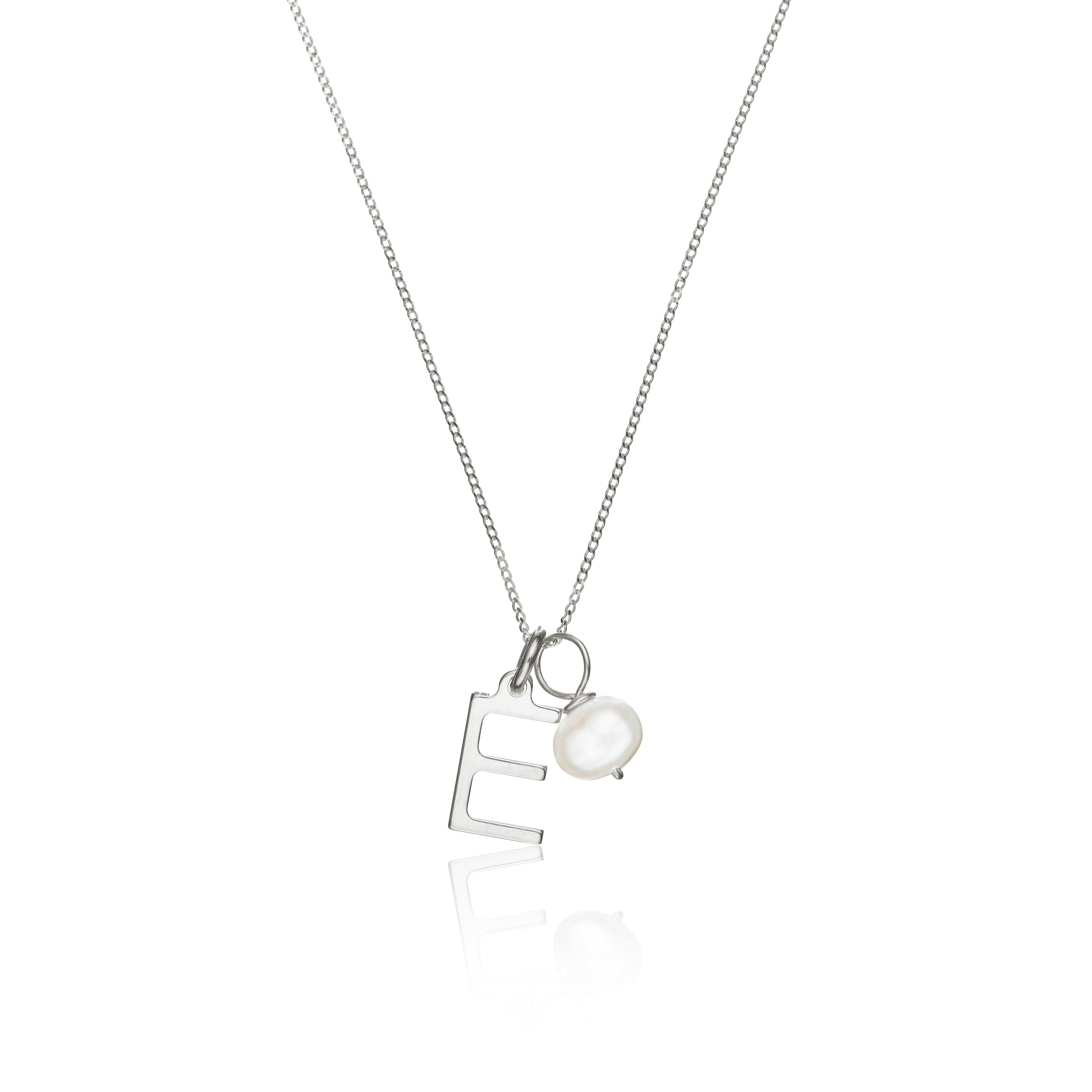 Silver Initial and Pearl Drop Necklace