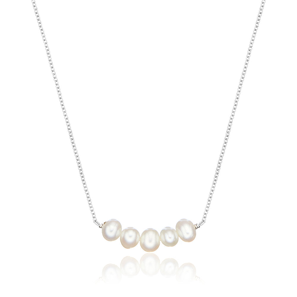 Silver Pearl Cluster Necklace