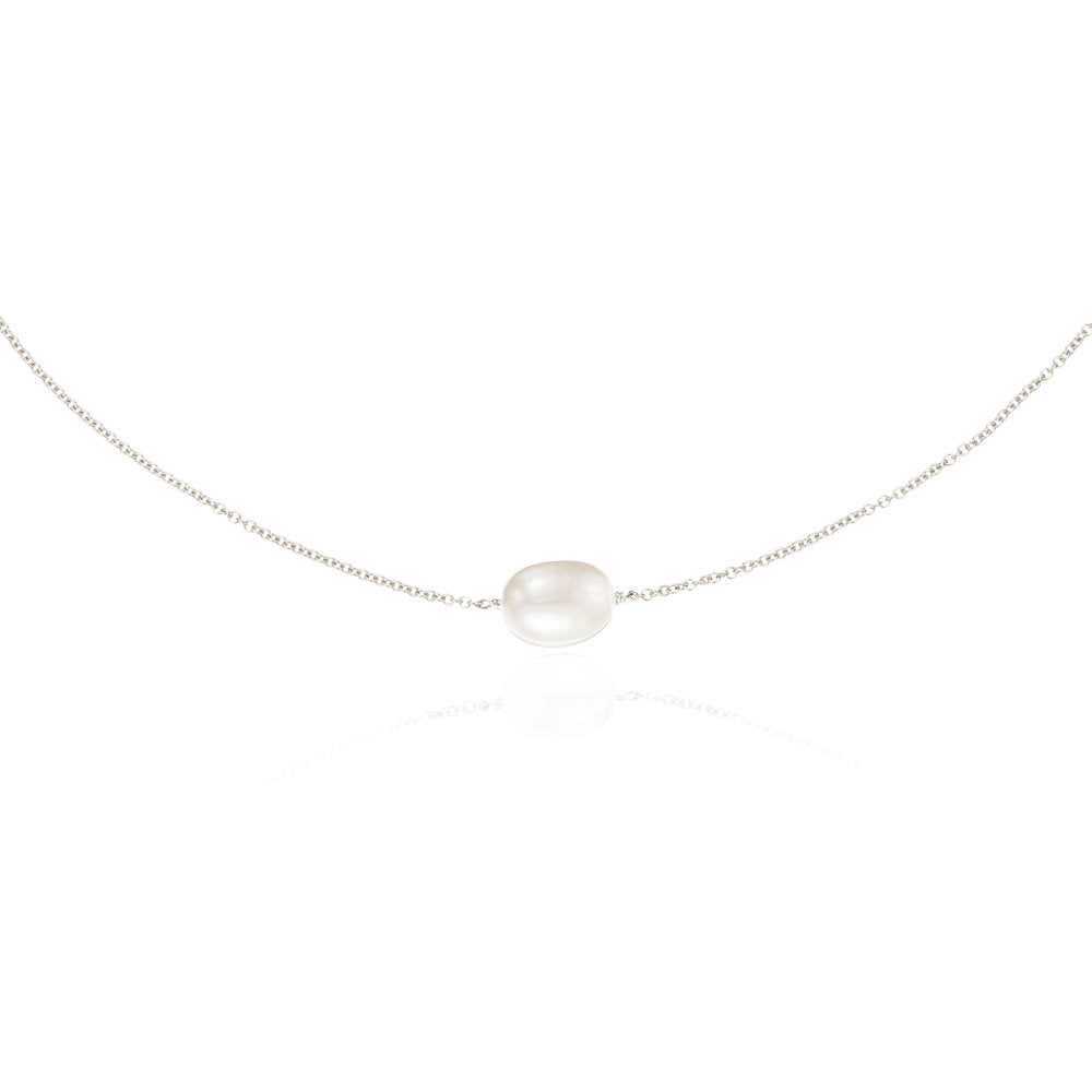 Silver Large Single Pearl Choker